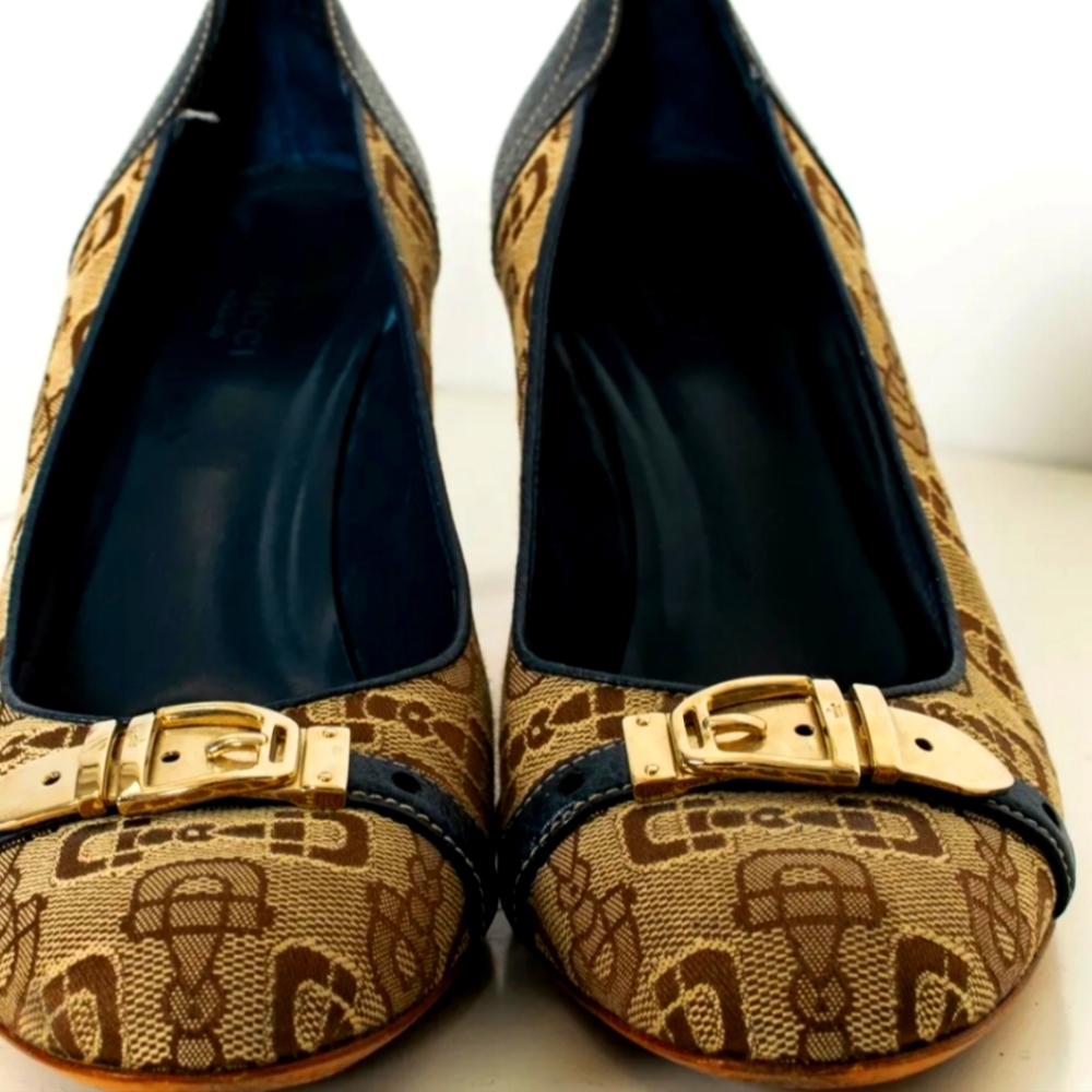 $800 Gucci pre-owned Italy Brown Leather Detail Heels Womens  US 9.5  EXCELLENT!